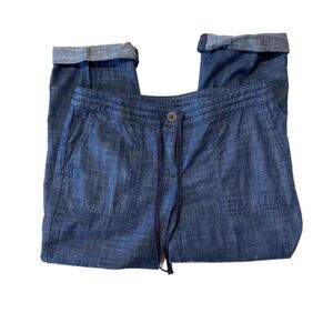 Talbots Petites Signature Rolled Cuff Blue Chambray Denim Ankle Pants Size 4P